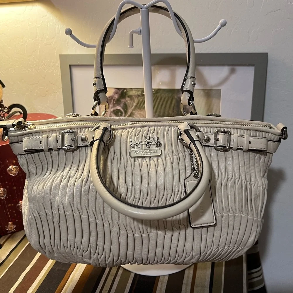 Coach 2012 Ivory Pleated Gathered Leather Sophia Madison Satchel #B1282-18620